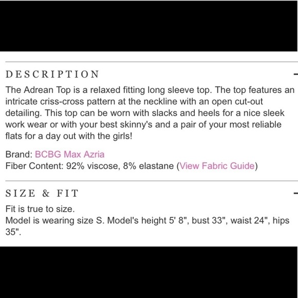 BCBGMAXAZRIA Adrean Twist Front Long Sleeve Top Women’s Size Large New w/ tags! - Picture 4 of 12